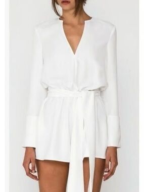 The Fifth Label White Long-Sleeve V-Neck Belted Romper